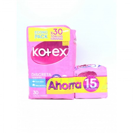 TOALLA KOTEX ULTRA ALAS PTX30UN+PROTEX15